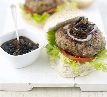 Sticky sausage burgers with blue cheese recipe 