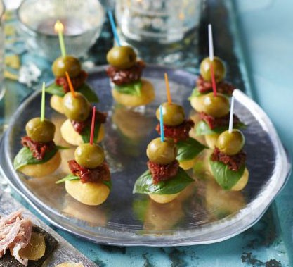 Roasted gnocchi, sundried tomato & olive stacks recipe
