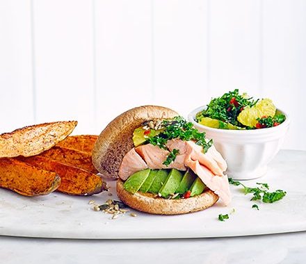 Salmon burgers with kale salsa recipe
