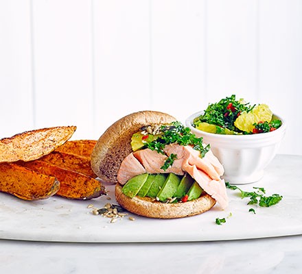 Salmon burgers with kale salsa recipe 