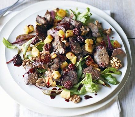 Sautéed liver & apple salad with blackberry dressing recipe