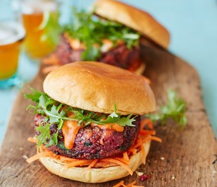 Ultimate veggie burger with pickled carrot slaw recipe