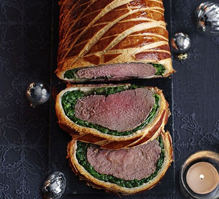 Beef wellington with spinach & bacon recipe 