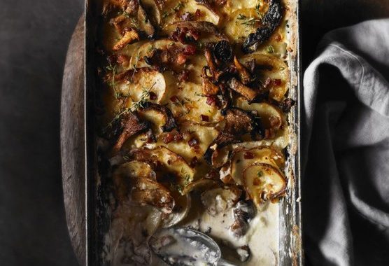 Wild mushroom, potato & pancetta gratin recipe