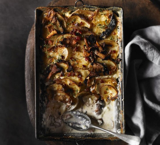 Wild mushroom, potato & pancetta gratin recipe 