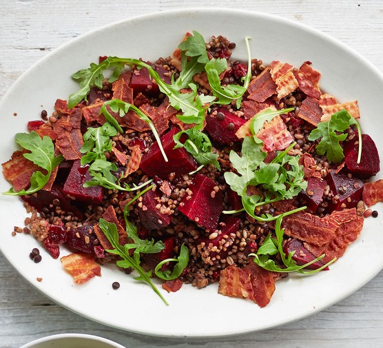 Beetroot, bacon, cranberry & grain salad recipe 