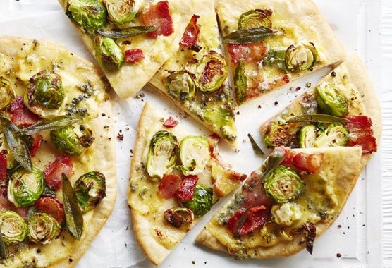 Brussels sprout, bacon & stilton pizzettas recipe