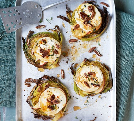 Cabbage steaks with apple, goat’s cheese & pecans recipe 