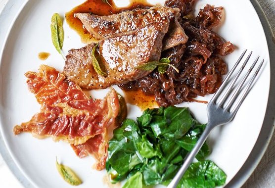 Calves’ liver with sticky onion relish & prosciutto recipe