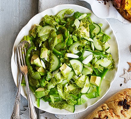 Chopped green salad with herby chilli dressing recipe 