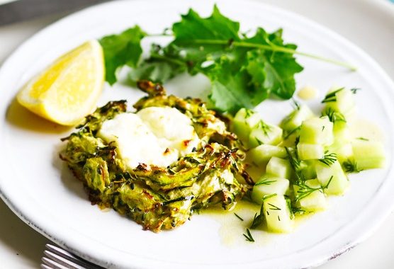 Courgette fritters with dill & cucumber sauce recipe