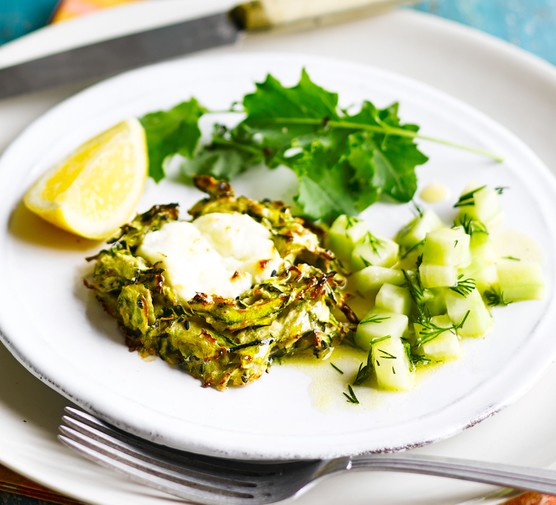 Courgette fritters with dill & cucumber sauce recipe 