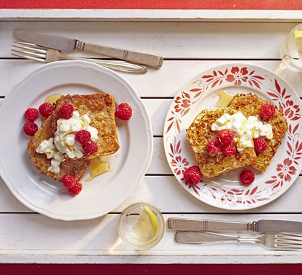 Eggy spelt bread with orange cheese & raspberries recipe 