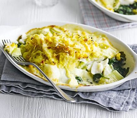 Haddock & leek au gratin with sweetcorn mash recipe