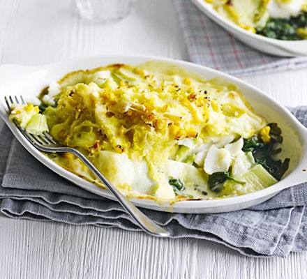 Haddock & leek au gratin with sweetcorn mash recipe 