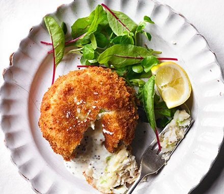 Hake fish cakes with mustard middles recipe