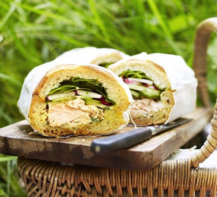 Hot-smoked salmon picnic loaf recipe 