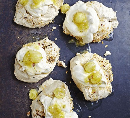 Brown sugar meringues with gooseberry compote & cream recipe 
