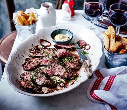 Onglet with red wine shallots recipe