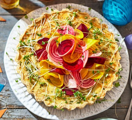 Potted shrimp tart with shaved rainbow beet salad recipe 