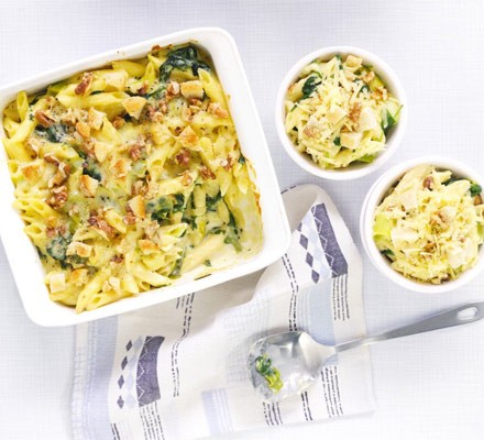 Cheese & spinach penne with walnut crumble recipe 