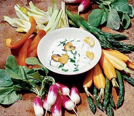 Roasted garlic dip with vegetable platter recipe