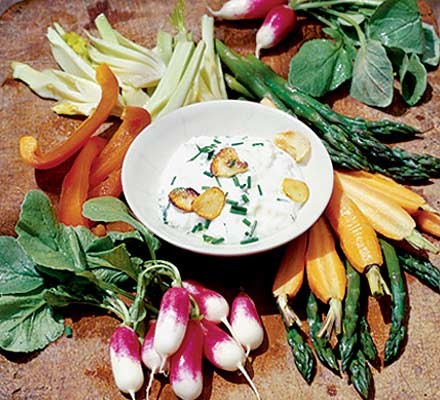 Roasted garlic dip with vegetable platter recipe 