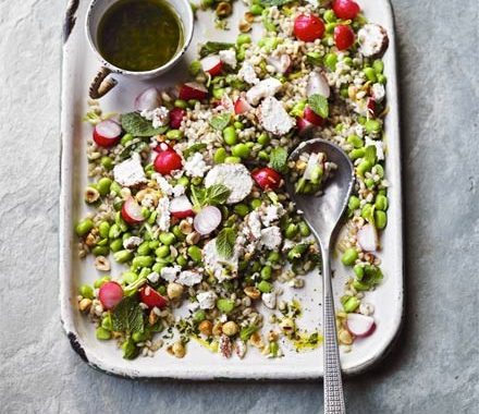 Broad bean, barley & mint salad recipe