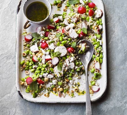 Broad bean, barley & mint salad recipe 
