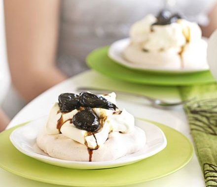 Spiced meringues with coffee-soaked prunes recipe