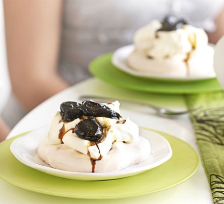 Spiced meringues with coffee-soaked prunes recipe 