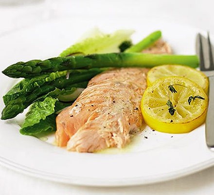 Salmon baked with herbs & caramelised lemons recipe 