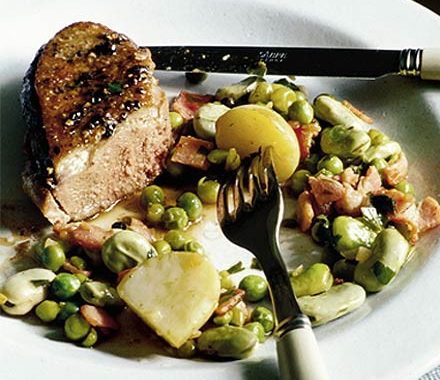 Duck with summer peas & beans recipe