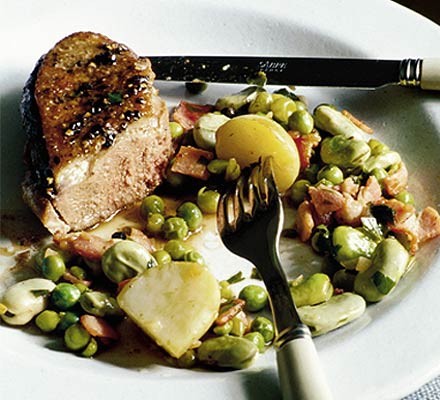 Duck with summer peas & beans recipe 