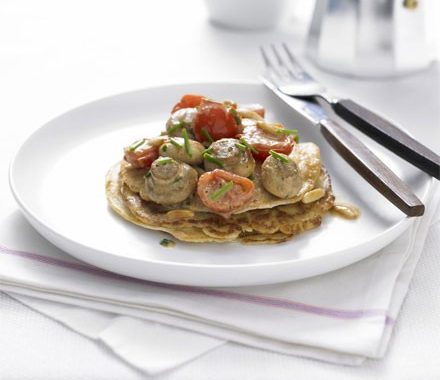 Vegan tomato & mushroom pancakes recipe