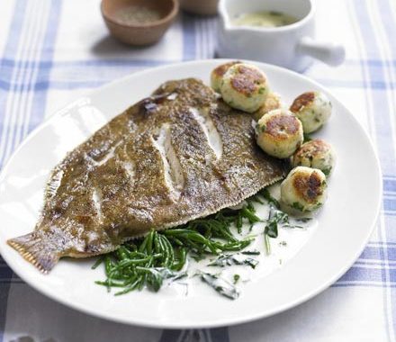 Grilled lemon sole with dumplings & lemon sauce recipe
