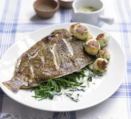 Grilled lemon sole with dumplings & lemon sauce recipe 