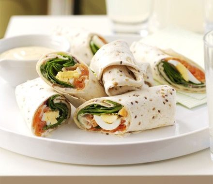 Salmon & egg wraps with mustard mayo recipe