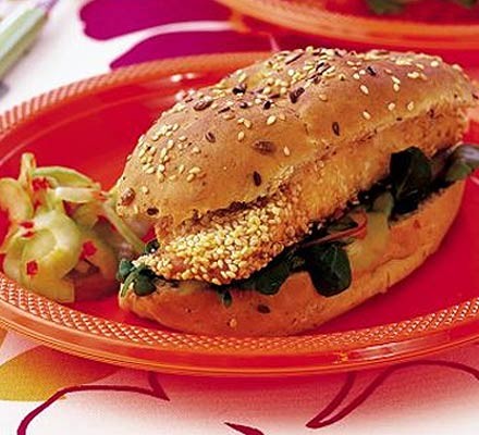 Sesame salmon subs with cucumber pickle recipe 