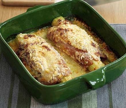Cheesy leeks with ham recipe