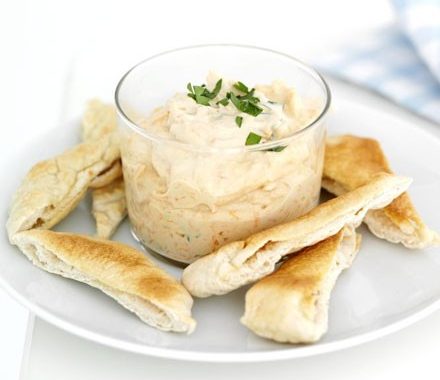 Carrot hummus with pitta dippers recipe