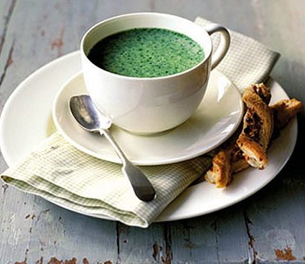 Watercress soup with blue cheese & cashew pastries recipe