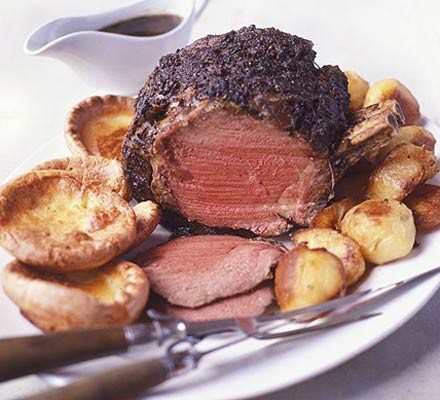 Rare beef with mustard Yorkshires recipe 