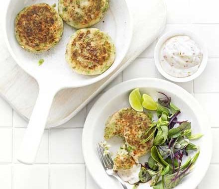 Crushed pea fish cakes with chilli-lime mayo recipe