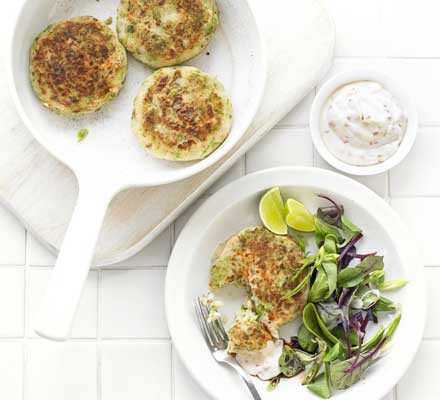 Crushed pea fish cakes with chilli-lime mayo recipe 