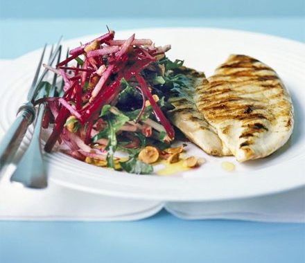 Crunchy beetroot slaw with grilled chicken recipe