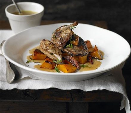 Honey & black pepper partridge with roasted squash recipe