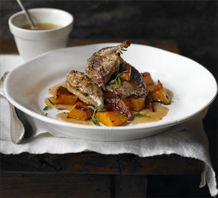 Honey & black pepper partridge with roasted squash recipe 