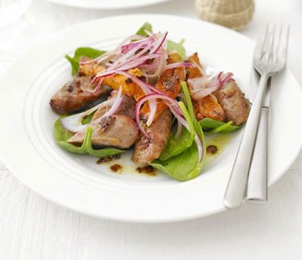Sticky sausage & sweet potato salad recipe