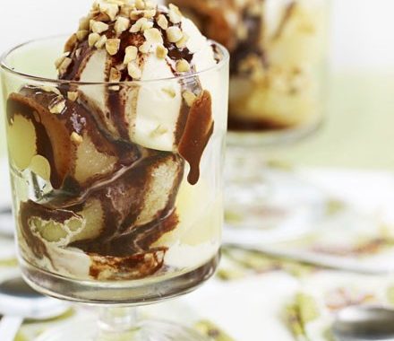 Pears with speedy choc sauce recipe